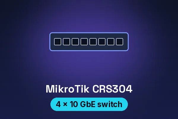 MikroTik CRS304-4XG-IN fanless switch with four 10 GbE ports — illustrated product card