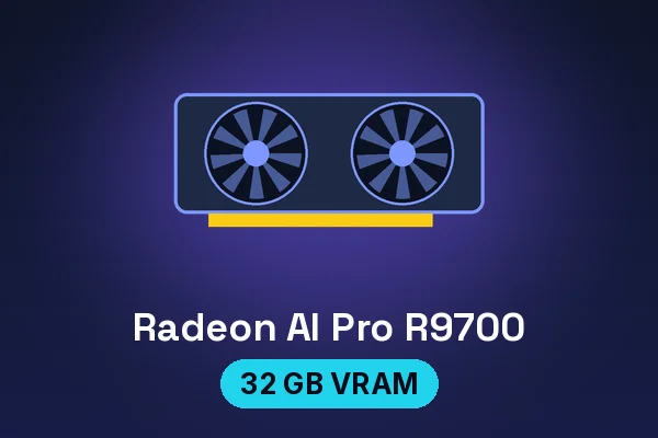 ASUS Turbo Radeon AI Pro R9700 32GB blower-style graphics card — illustrated product card