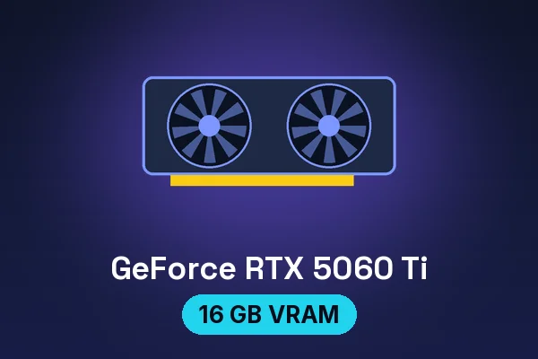 ASUS Dual GeForce RTX 5060 Ti 16GB OC dual-fan graphics card — illustrated product card