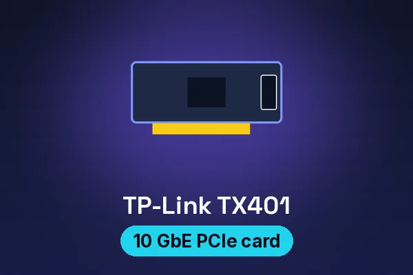 TP-Link TX401 red 10 GbE PCIe network card — illustrated product card